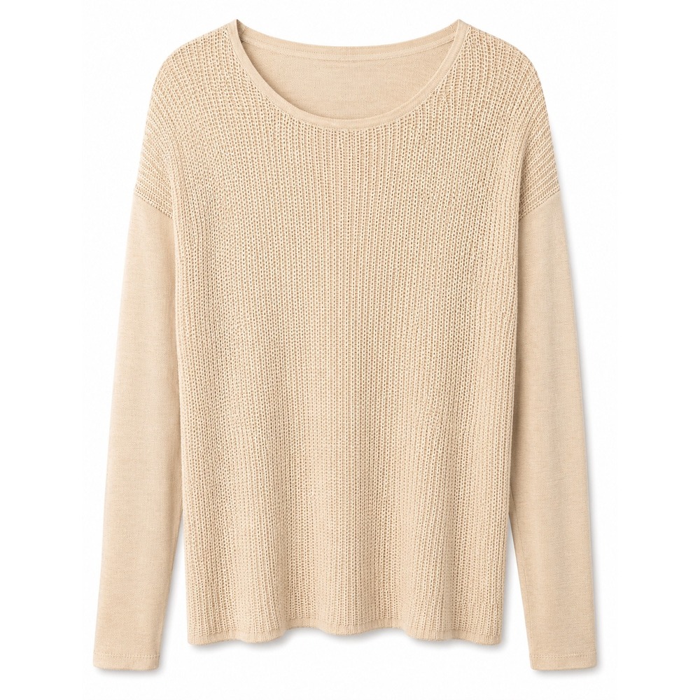 Design History Cream Open Knit Ramie Ble Sweater Top Womens Medium Drop Shoulder